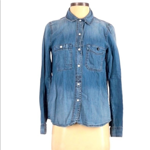 Madewell XS chambray‎ blue medium wash jean button up anchor 100% cotton top